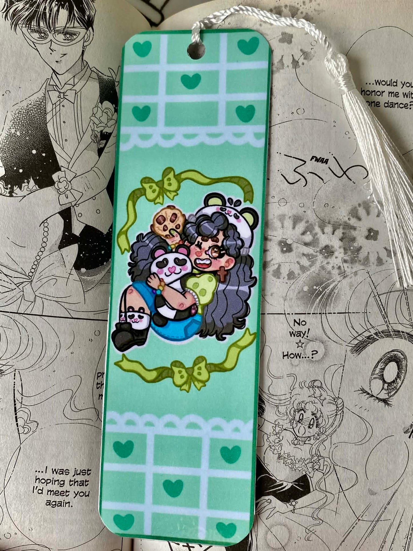 OC character cookie and her panda bookmark with tassel