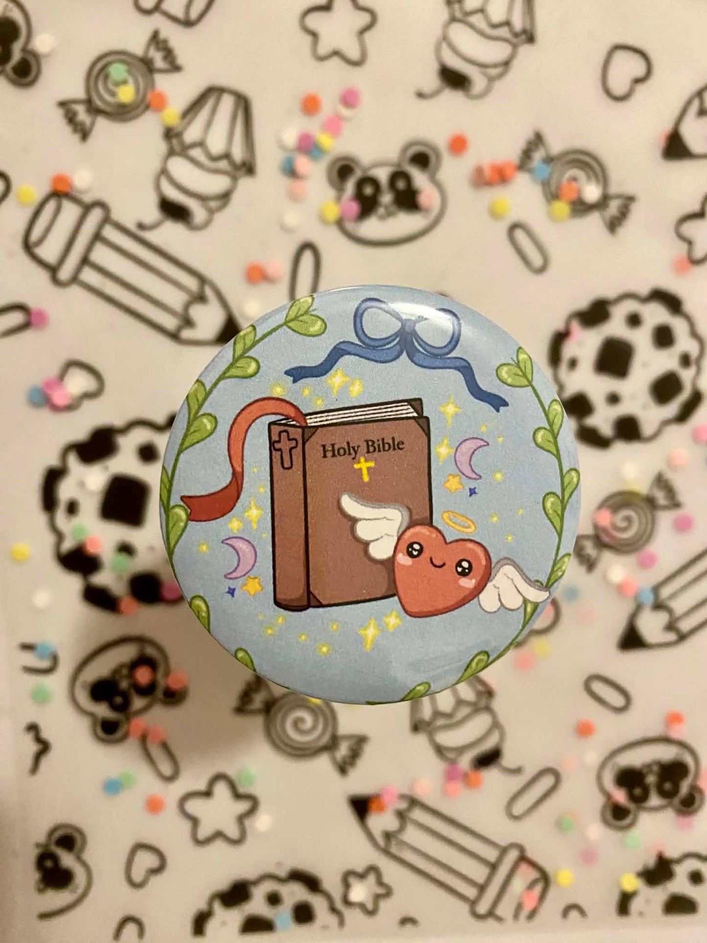 Holy bible button pin