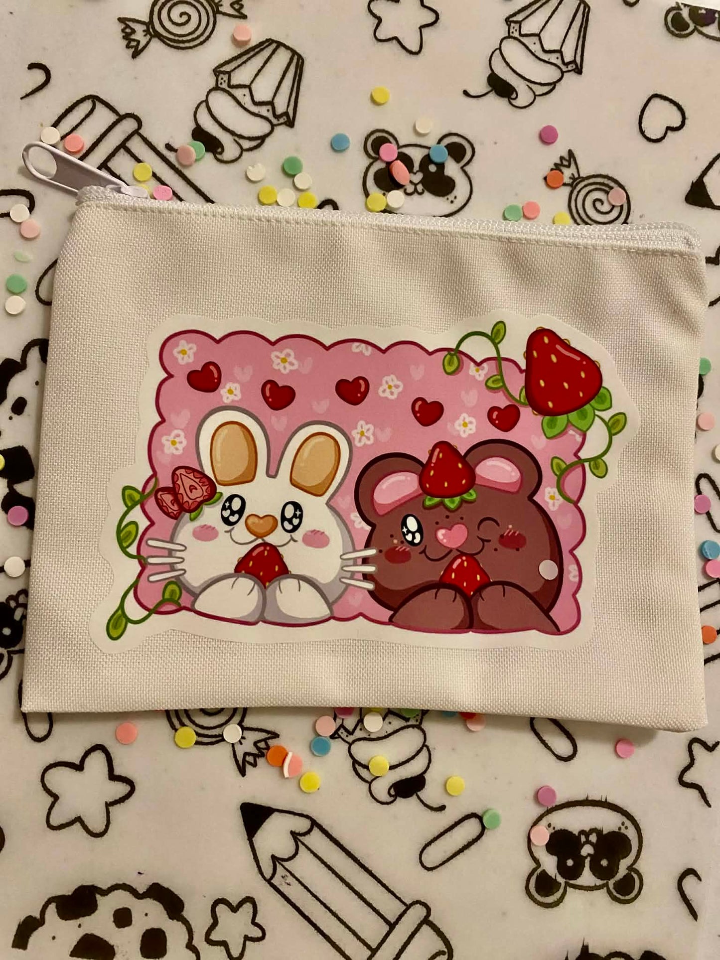 Bunny and bear strawberry best friends Zipper bag