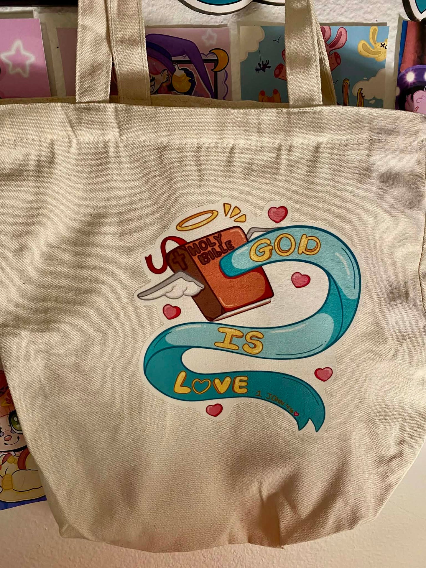 God is love christian tote bag with zipper