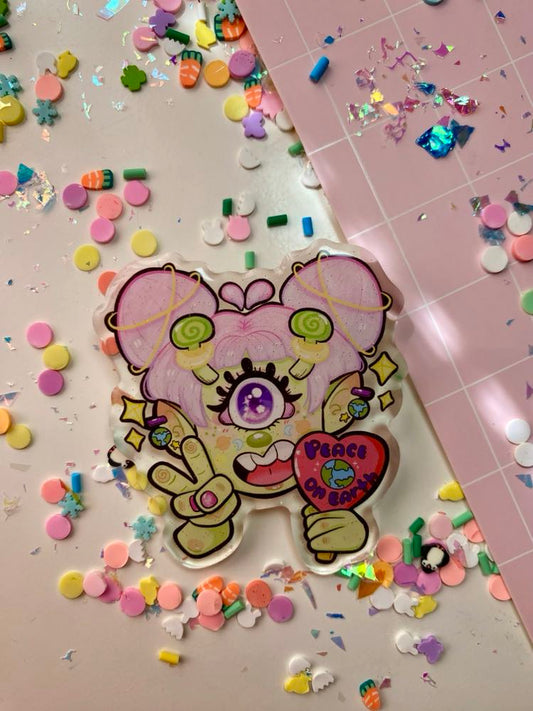 peace on earth alien epoxy  glitter pin