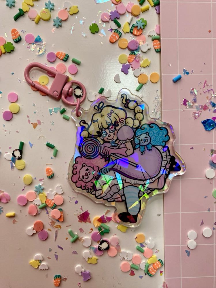 marry and her cotton candy lambs Acrylic broken glass keychain