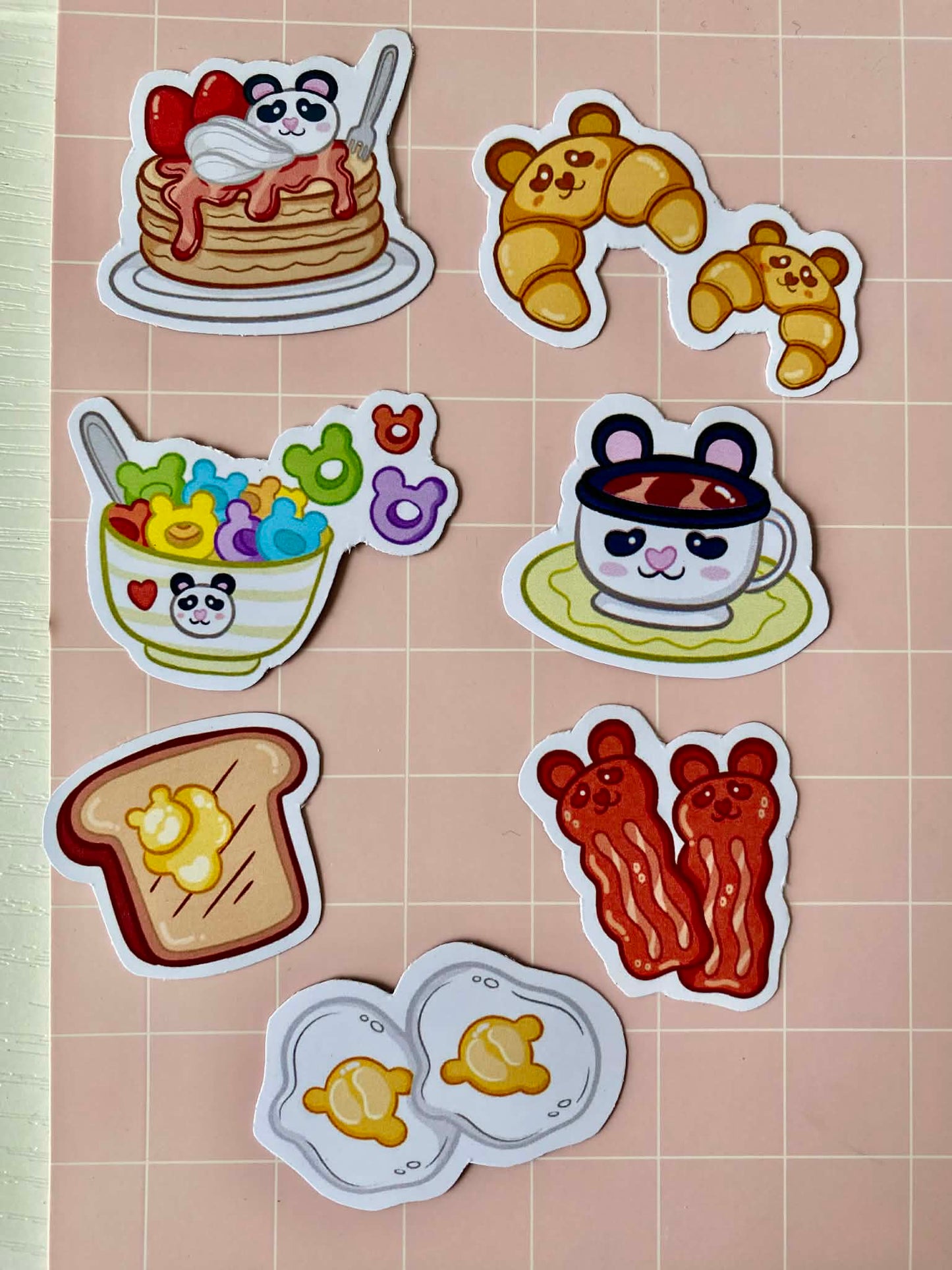 7pc panda themed Breakfast magnets