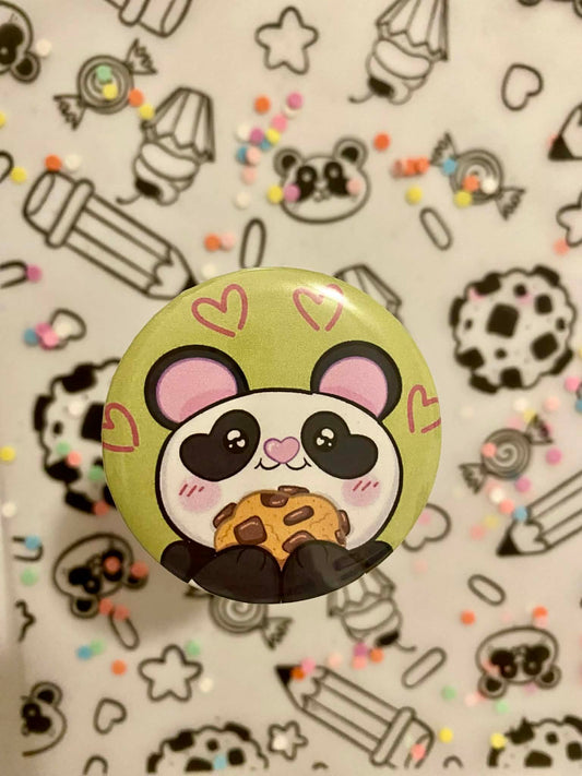 Panda loving cookie button pin