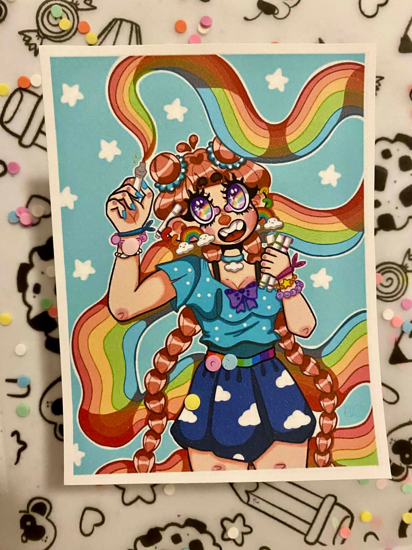 cutie loving her new markers mini art print
