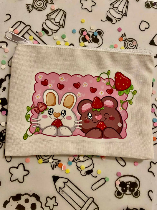 Bunny and bear strawberry best friends Zipper bag