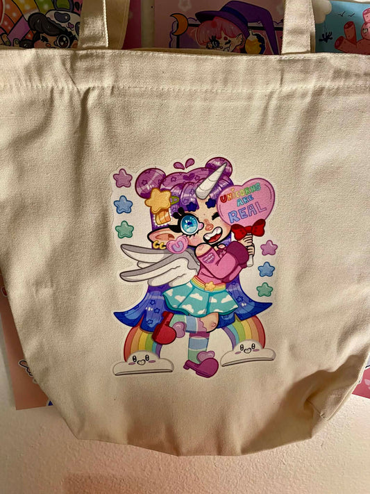 Unicorns are real tote bag with zipper