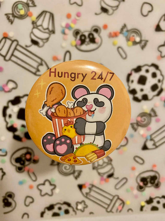 hungry 24/7 panda Button pin