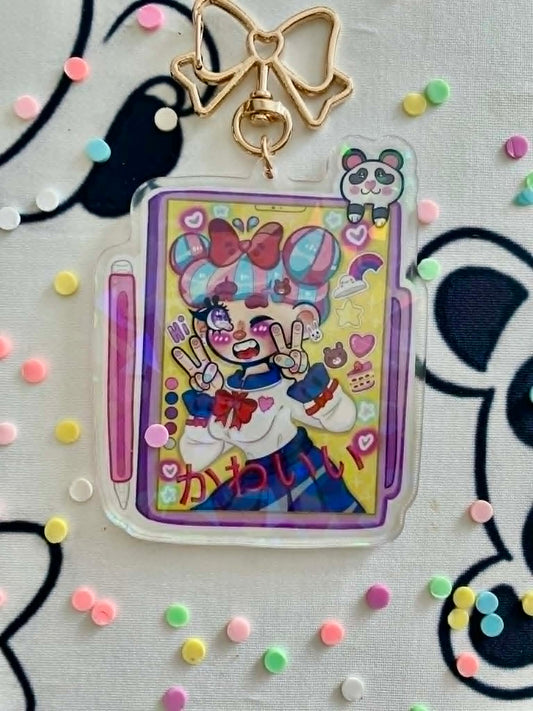 Kawaii girl stuck on iPad keychain